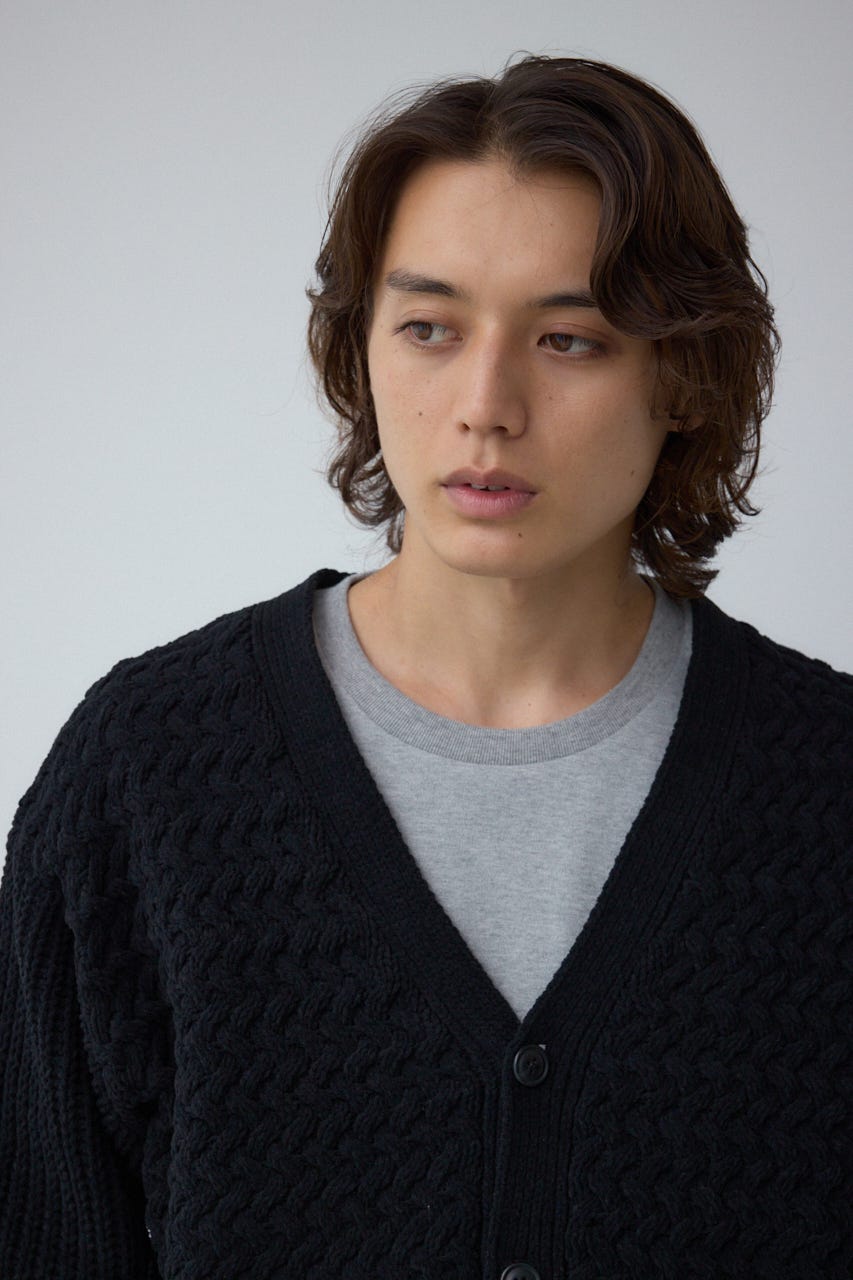 バスケット編みマットモールカーディガン BLK M