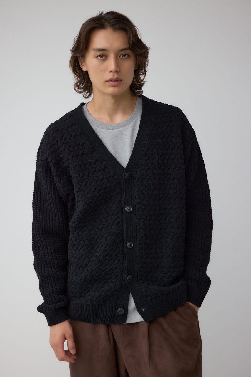 バスケット編みマットモールカーディガン BLK M