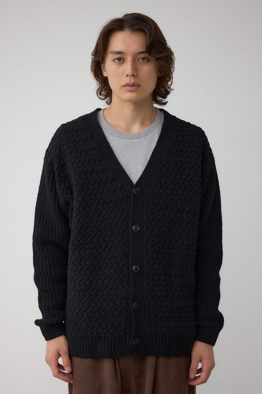 バスケット編みマットモールカーディガン BLK M