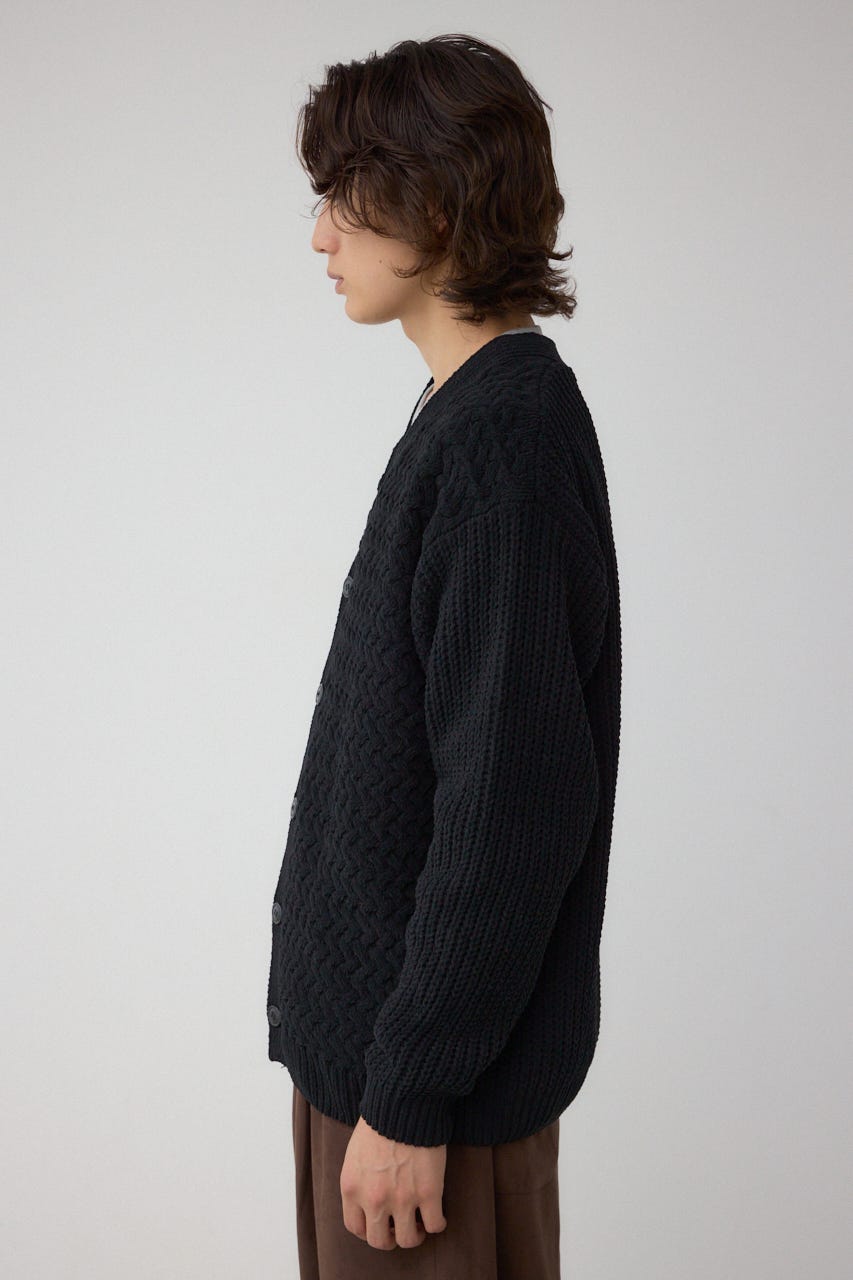 バスケット編みマットモールカーディガン BLK M