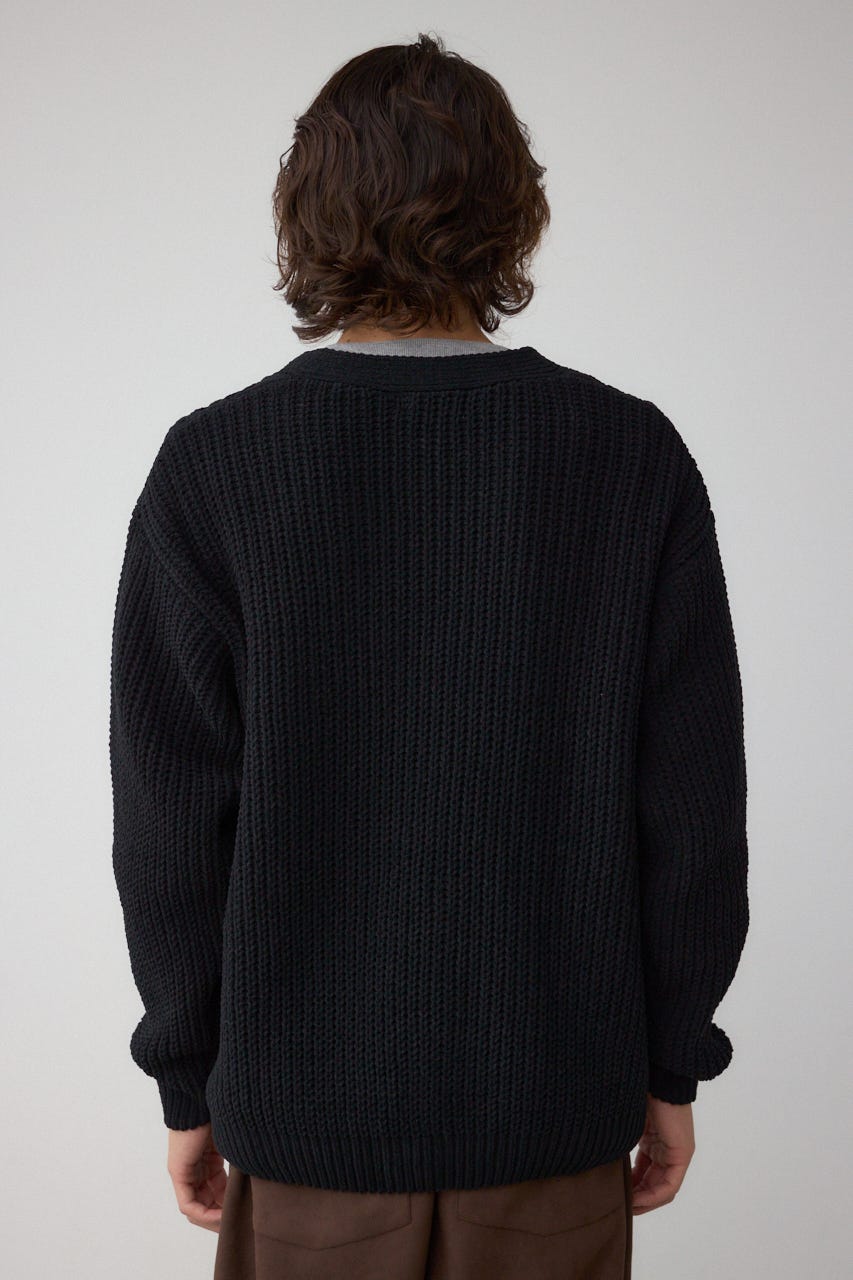 バスケット編みマットモールカーディガン BLK M