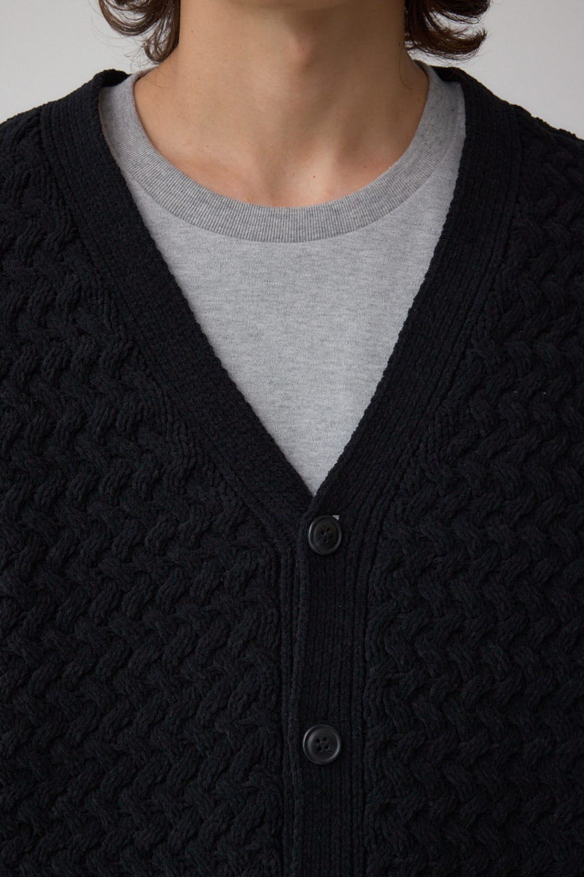 バスケット編みマットモールカーディガン BLK M