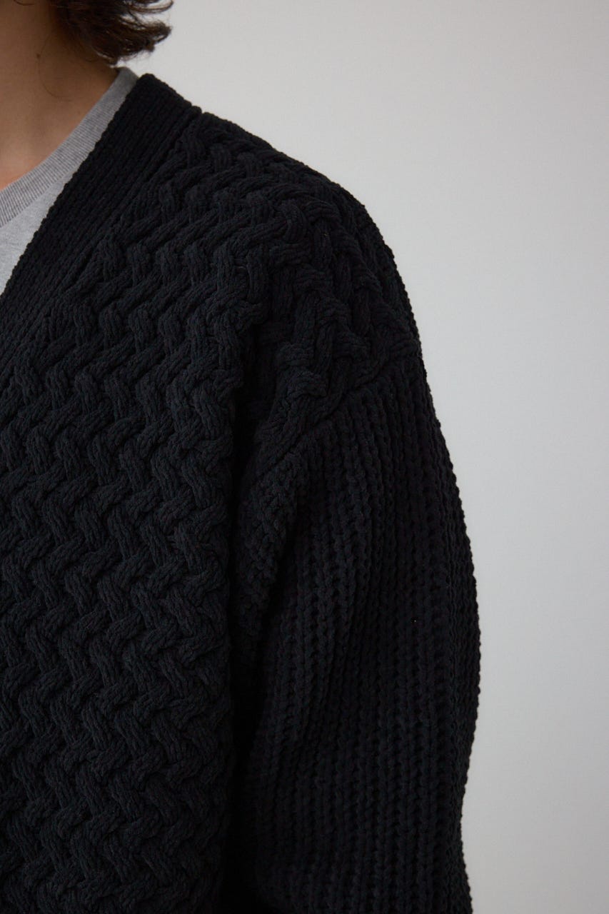 バスケット編みマットモールカーディガン BLK M