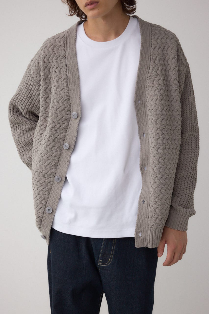 バスケット編みマットモールカーディガン GRY M