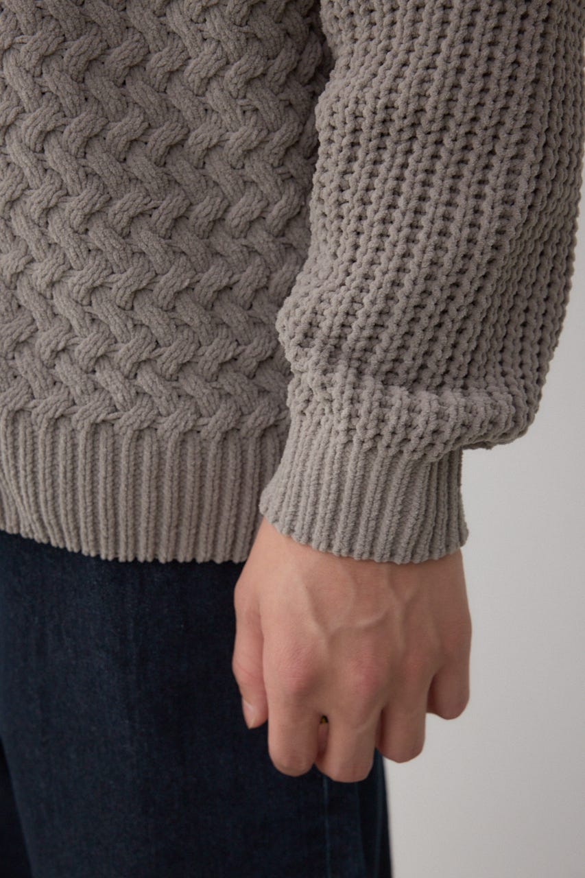 バスケット編みマットモールカーディガン GRY M