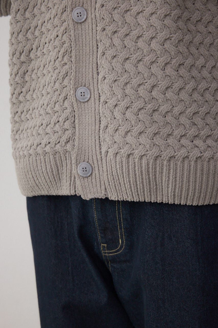 バスケット編みマットモールカーディガン GRY M