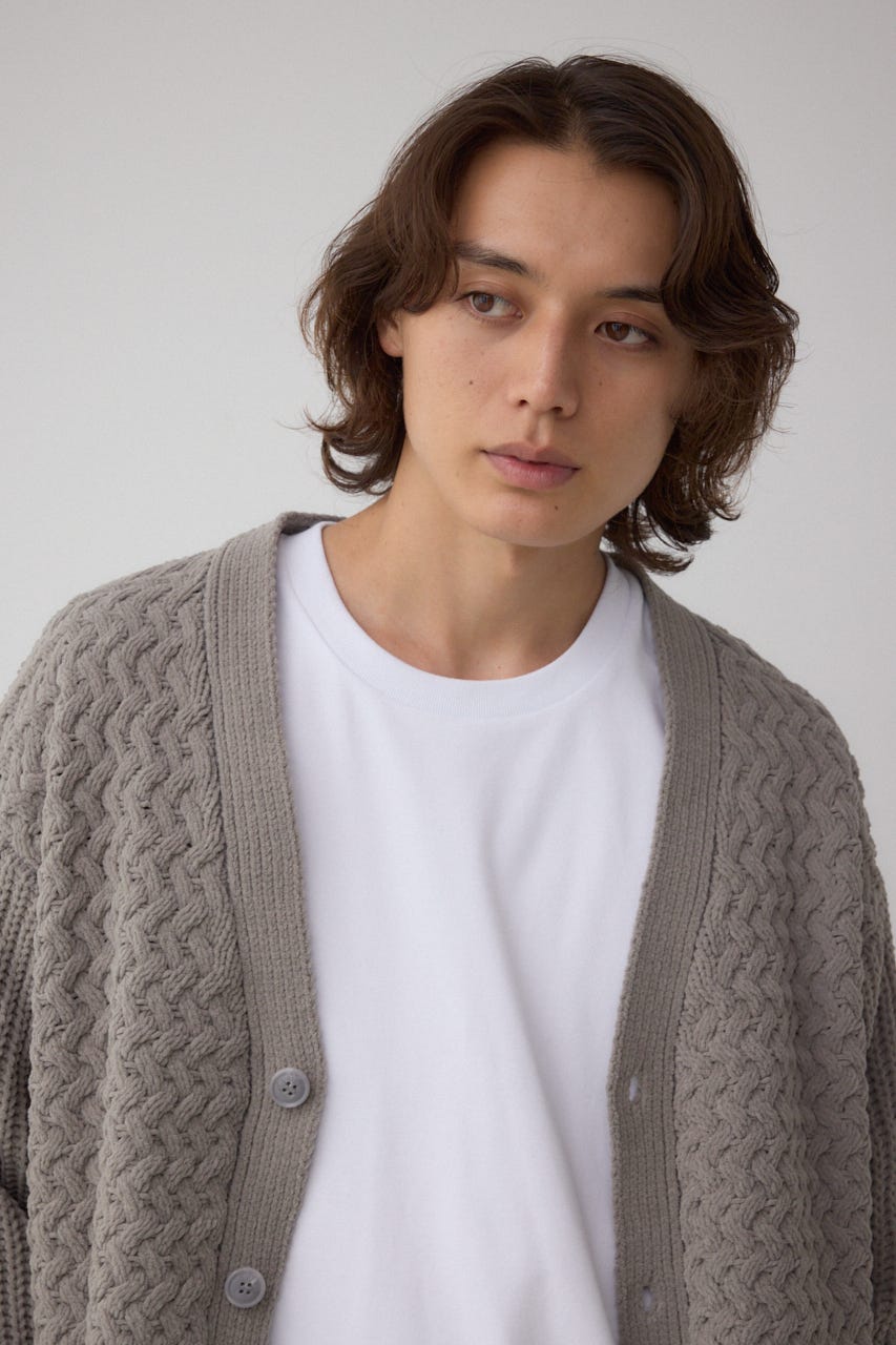 バスケット編みマットモールカーディガン GRY M