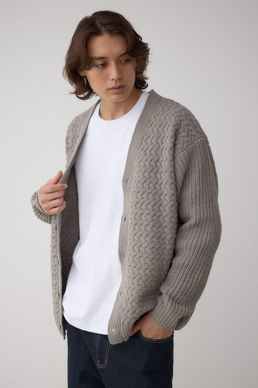 バスケット編みマットモールカーディガン GRY M