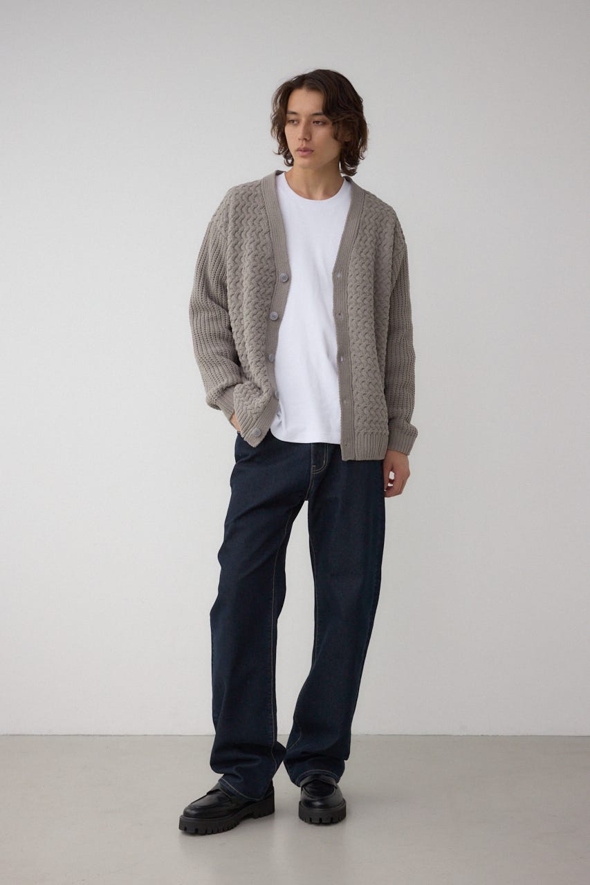 バスケット編みマットモールカーディガン GRY M