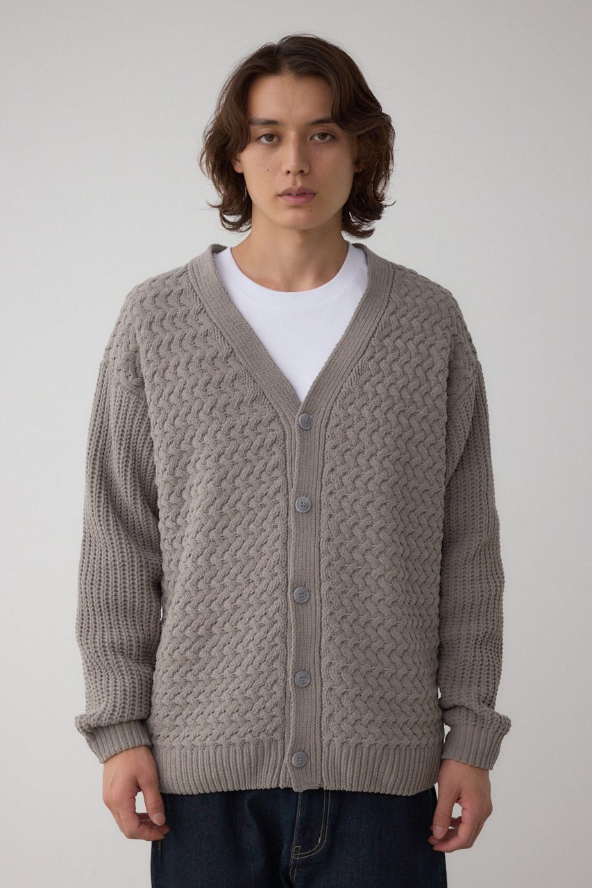 バスケット編みマットモールカーディガン GRY M