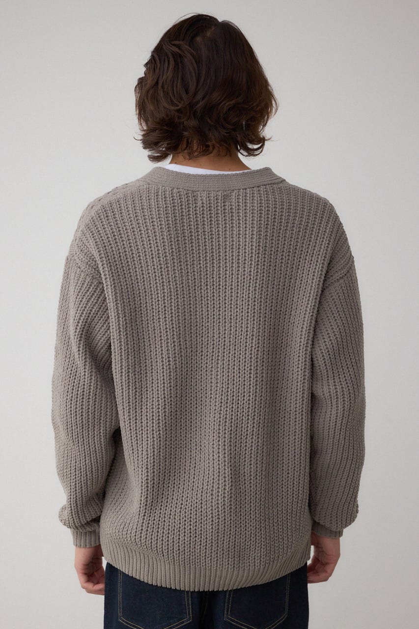 バスケット編みマットモールカーディガン GRY M