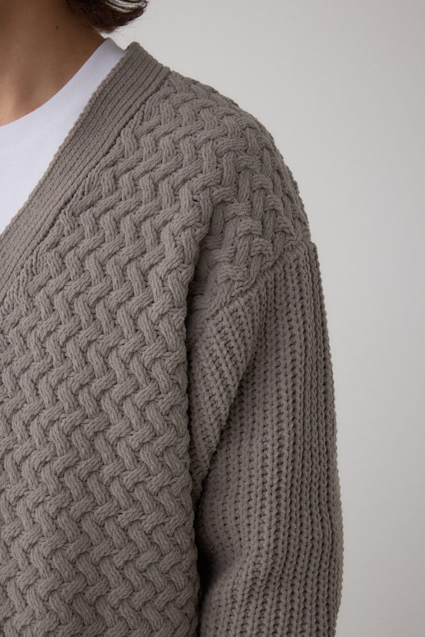 バスケット編みマットモールカーディガン GRY M