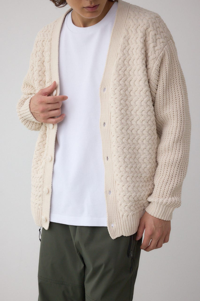 バスケット編みマットモールカーディガン IVOY L