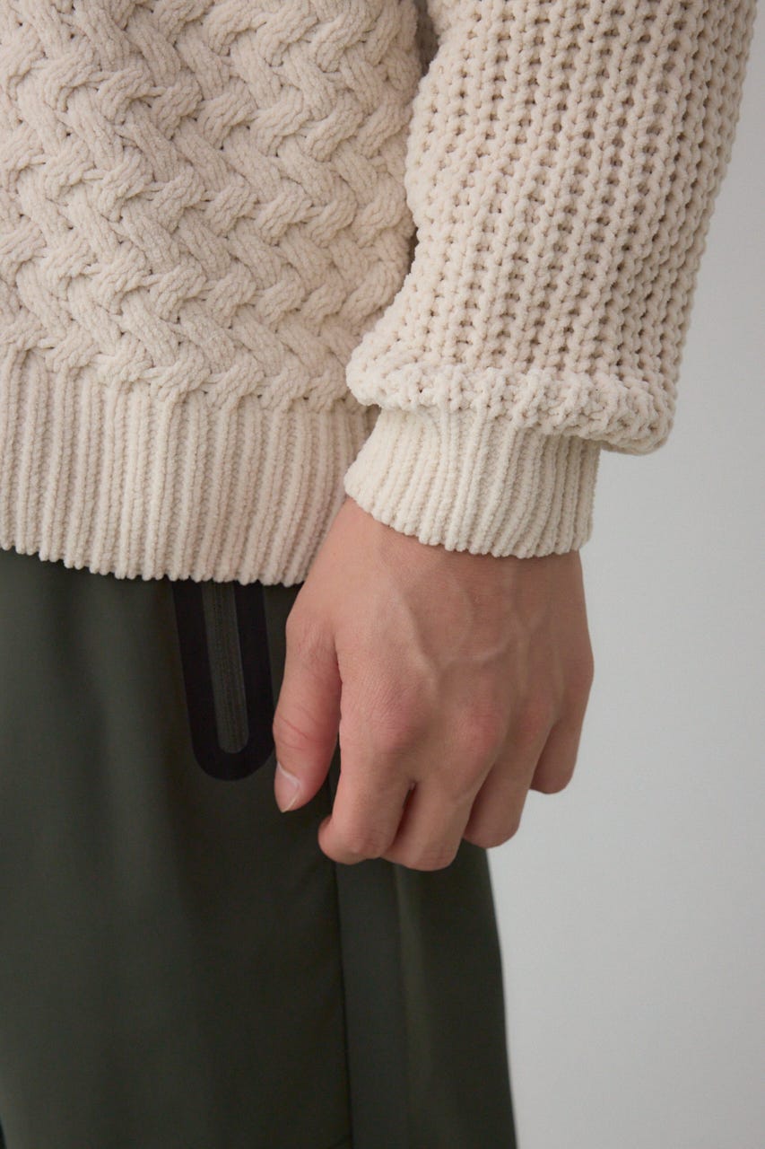 バスケット編みマットモールカーディガン IVOY L