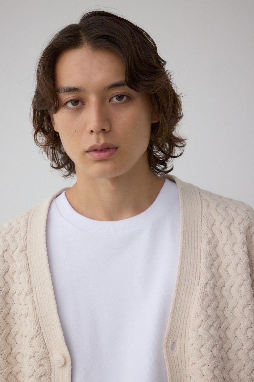 バスケット編みマットモールカーディガン IVOY L