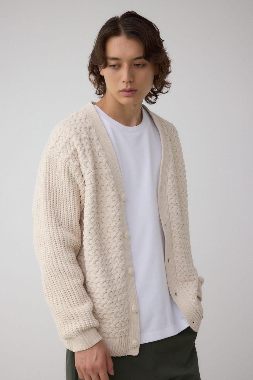 バスケット編みマットモールカーディガン IVOY L