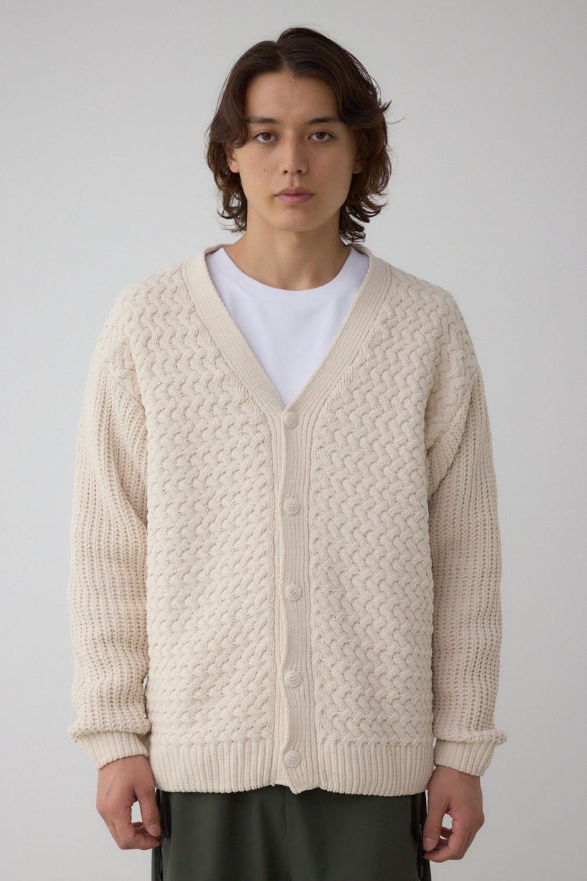 バスケット編みマットモールカーディガン IVOY L