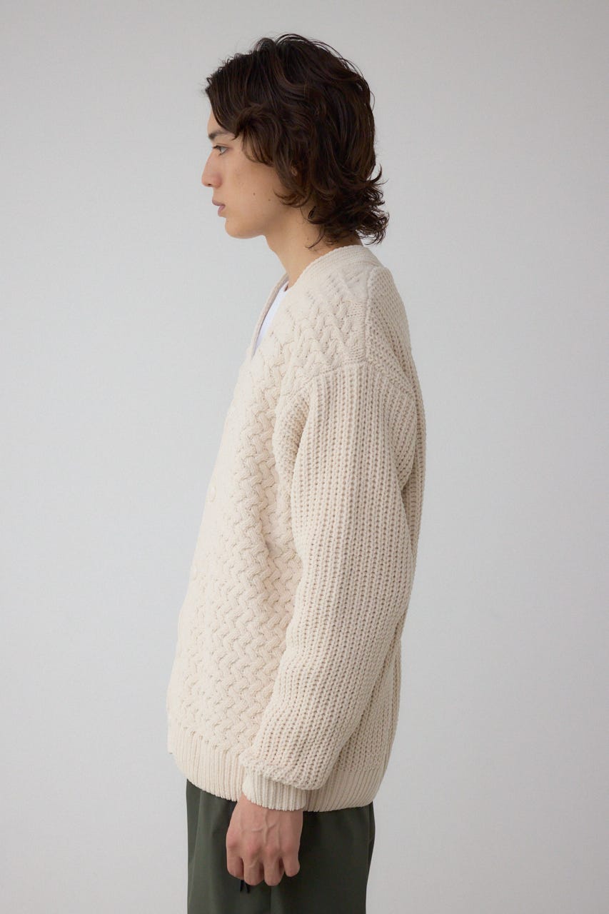 バスケット編みマットモールカーディガン IVOY L