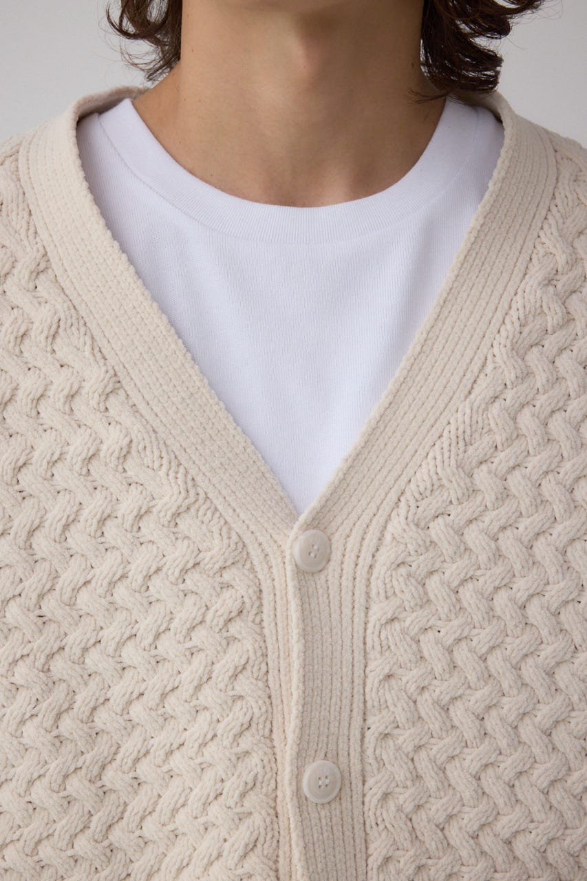 バスケット編みマットモールカーディガン IVOY L