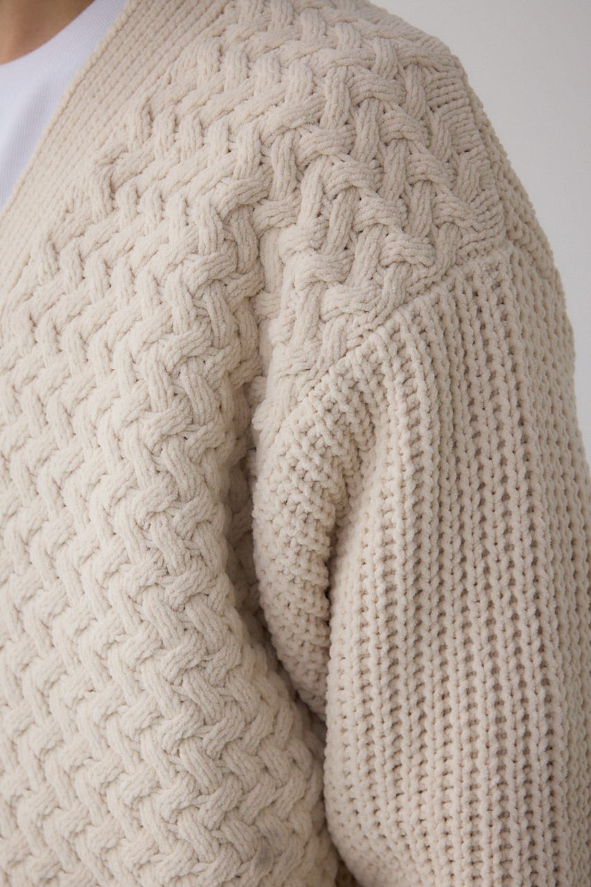 バスケット編みマットモールカーディガン IVOY L