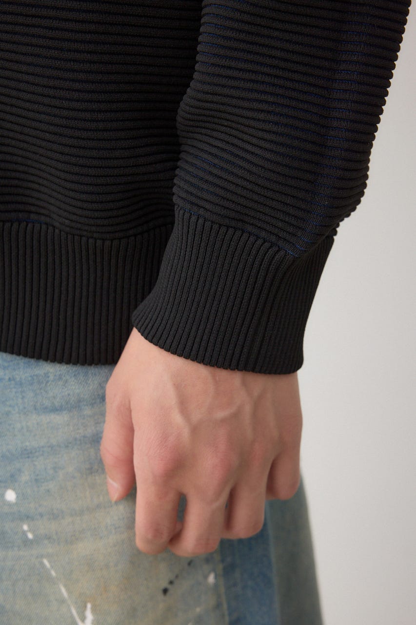 ミックスカラーリップル編みニットパーカー BLK L