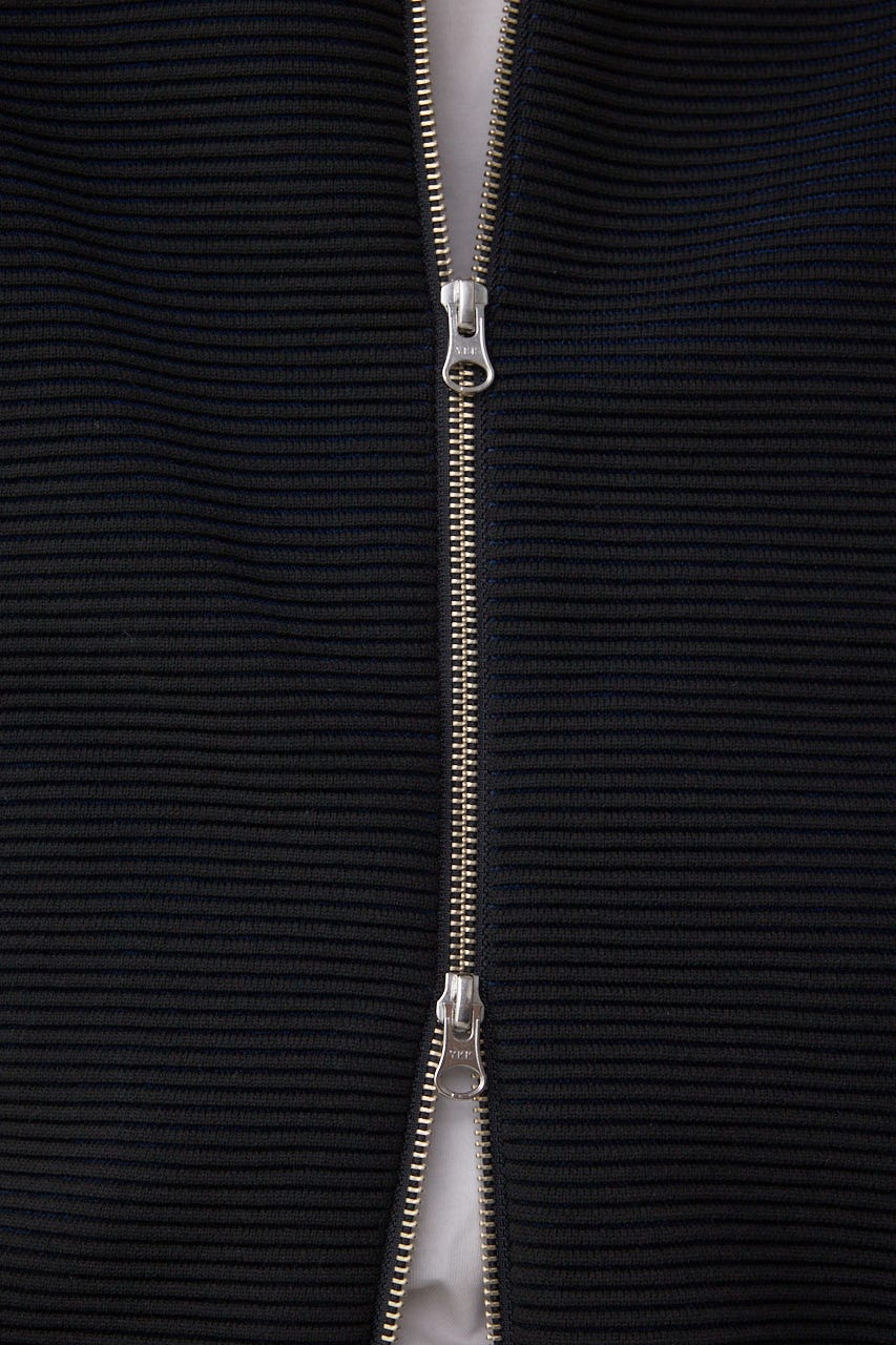 ミックスカラーリップル編みニットパーカー BLK L