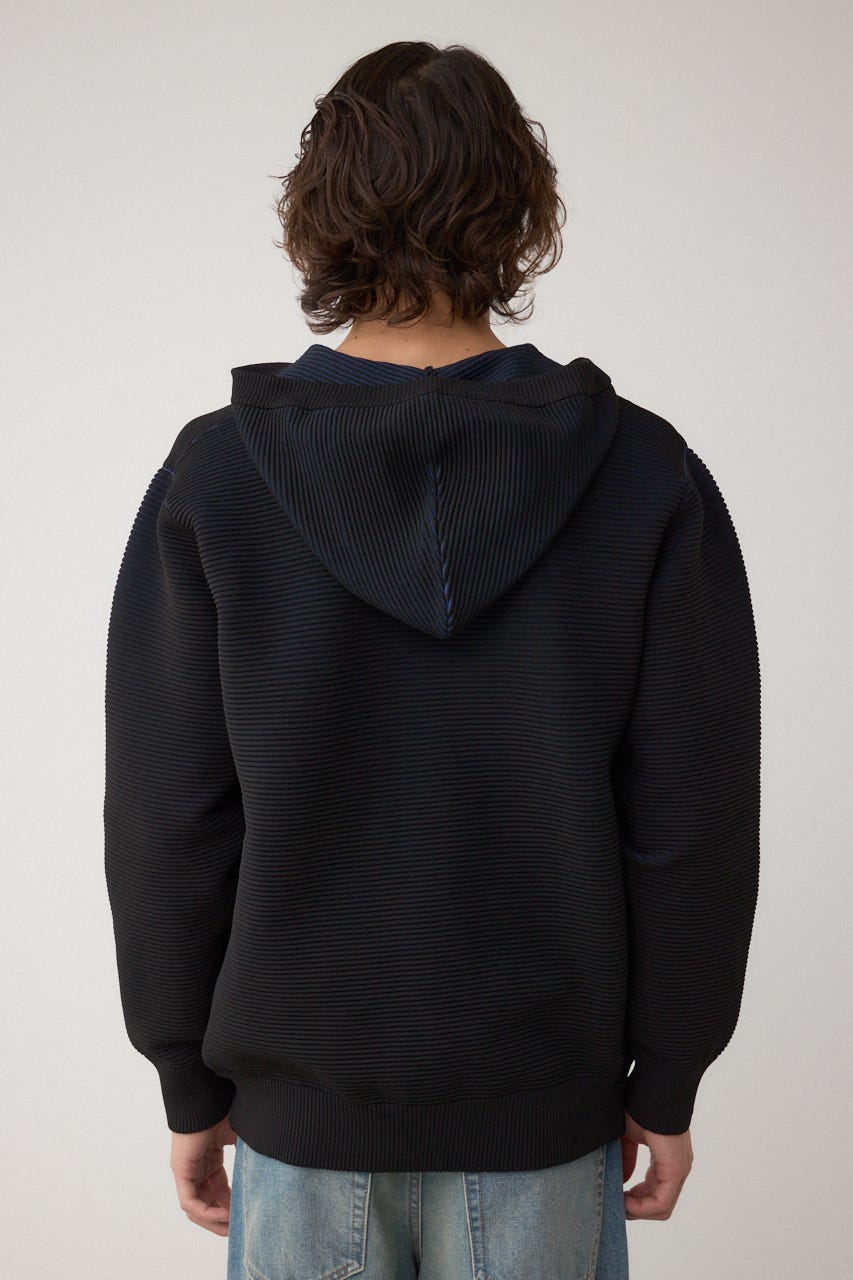 ミックスカラーリップル編みニットパーカー BLK L