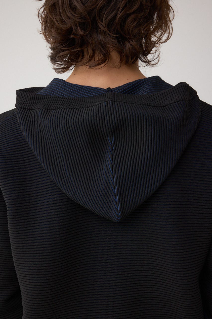 ミックスカラーリップル編みニットパーカー BLK L