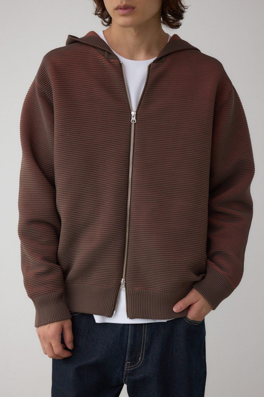 ミックスカラーリップル編みニットパーカー BRN M