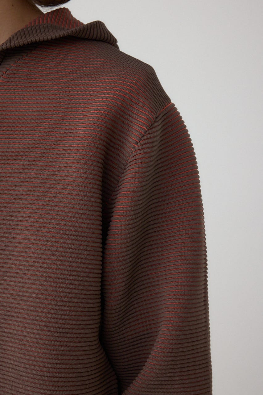 ミックスカラーリップル編みニットパーカー BRN M