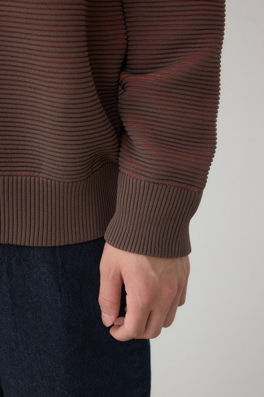 ミックスカラーリップル編みニットパーカー BRN M