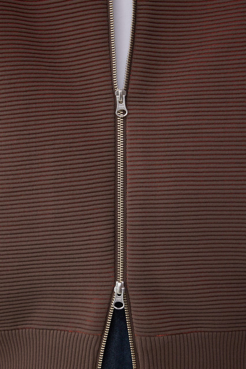 ミックスカラーリップル編みニットパーカー BRN M