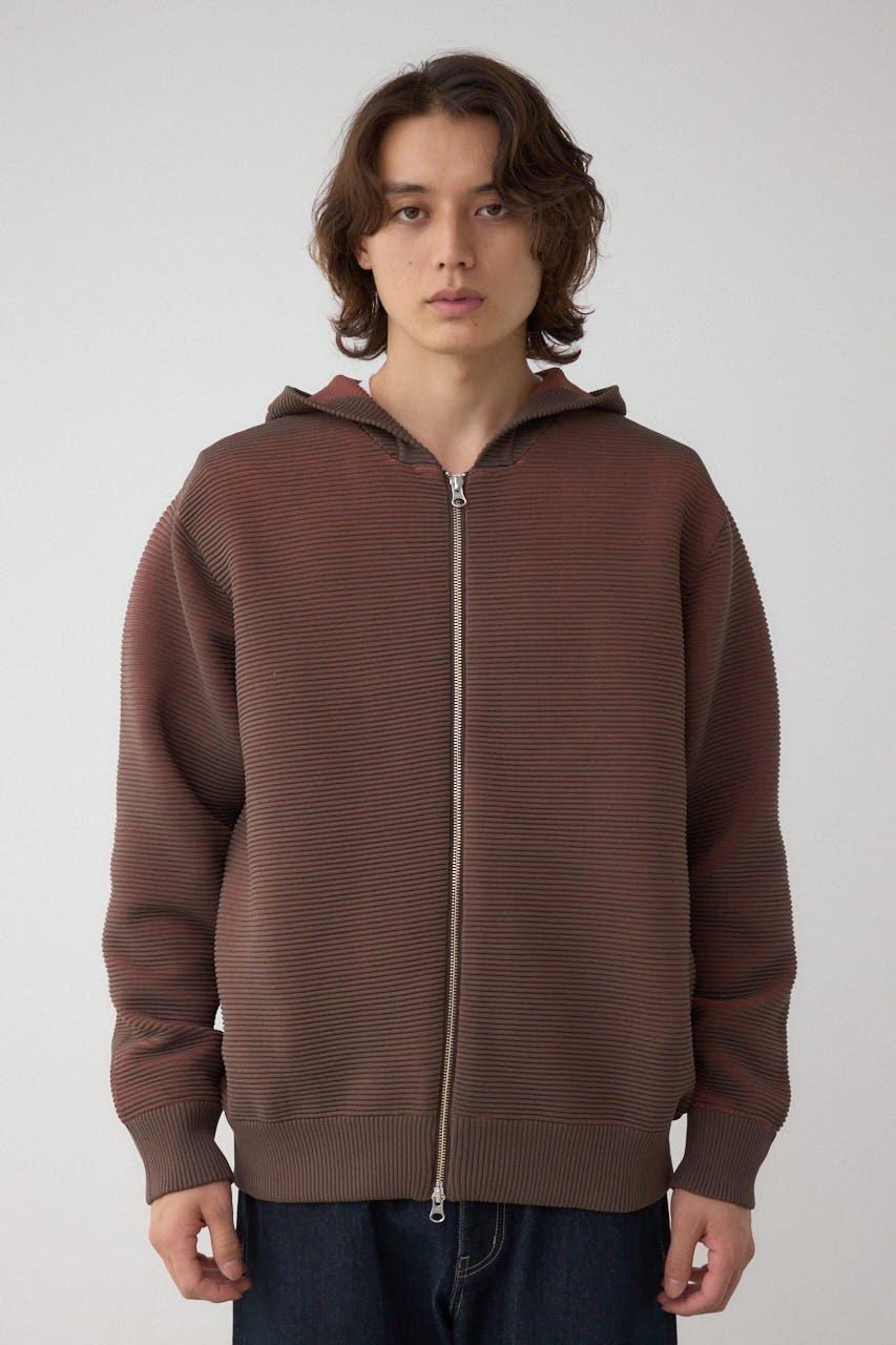 ミックスカラーリップル編みニットパーカー BRN M