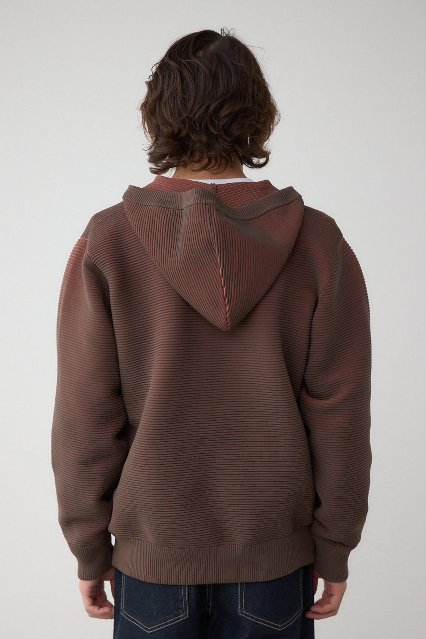 ミックスカラーリップル編みニットパーカー BRN M