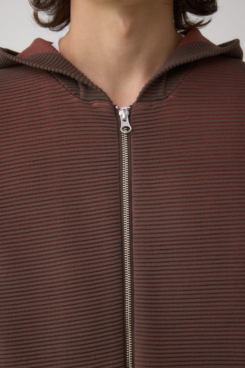 ミックスカラーリップル編みニットパーカー BRN M