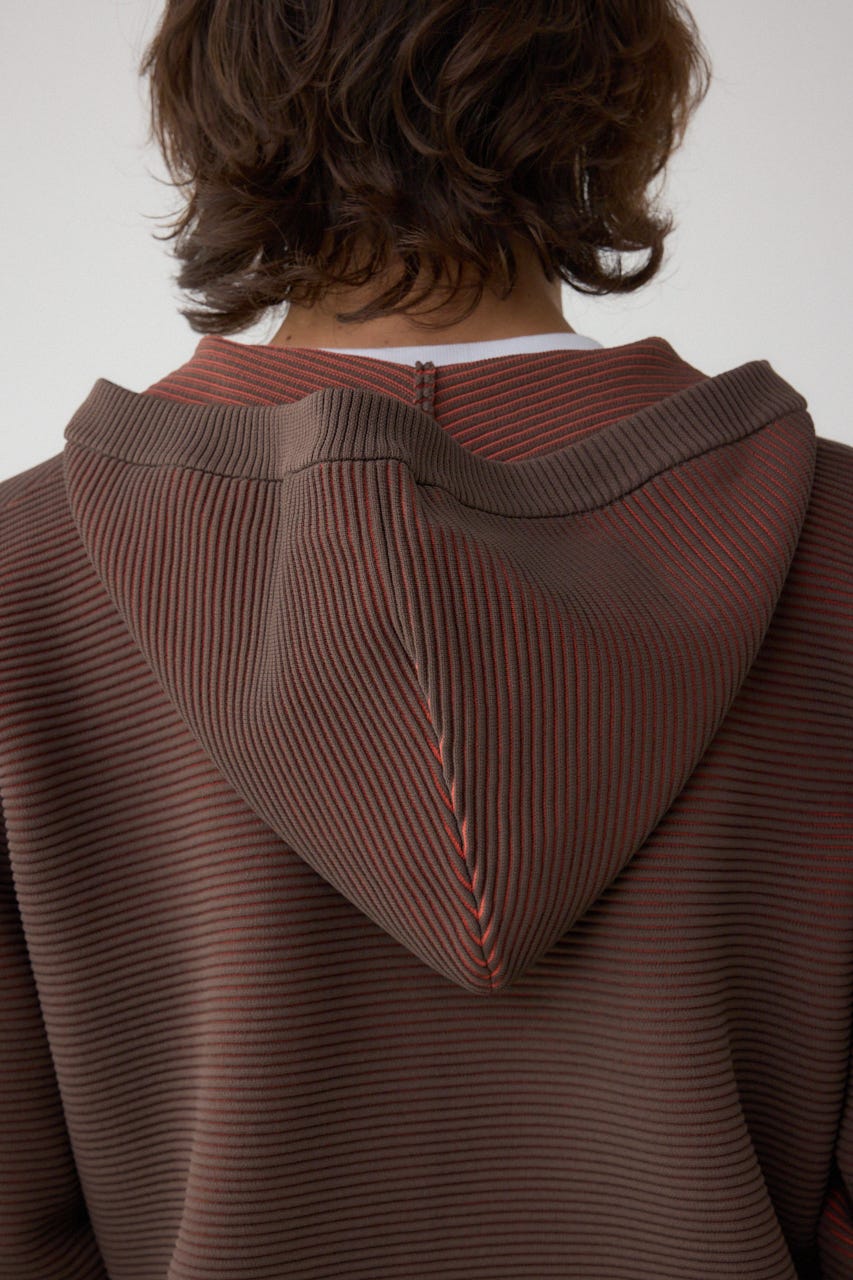 ミックスカラーリップル編みニットパーカー BRN M