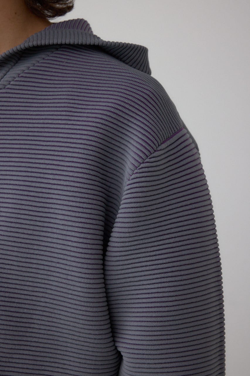 ミックスカラーリップル編みニットパーカー GRY L