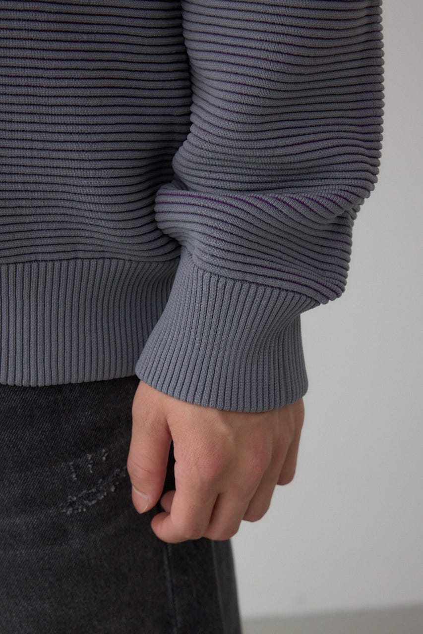 ミックスカラーリップル編みニットパーカー GRY L