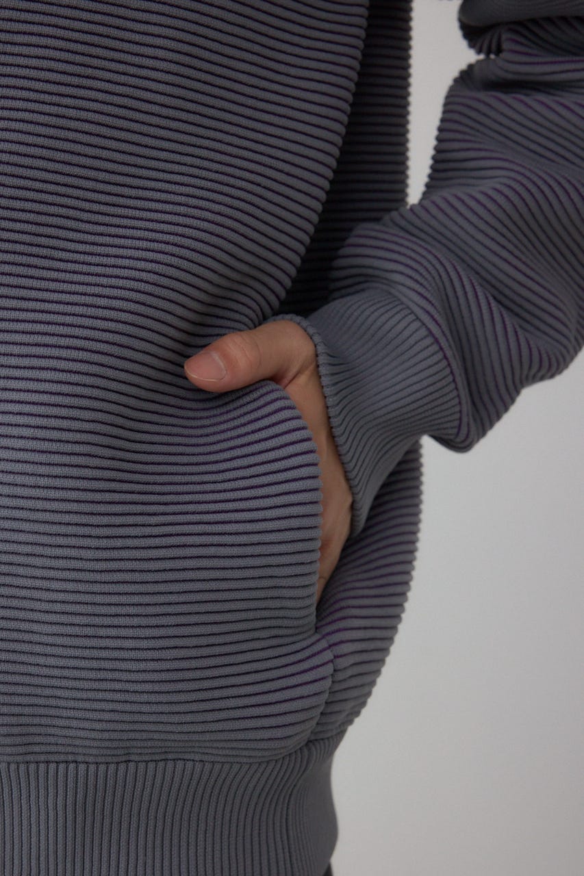 ミックスカラーリップル編みニットパーカー GRY L