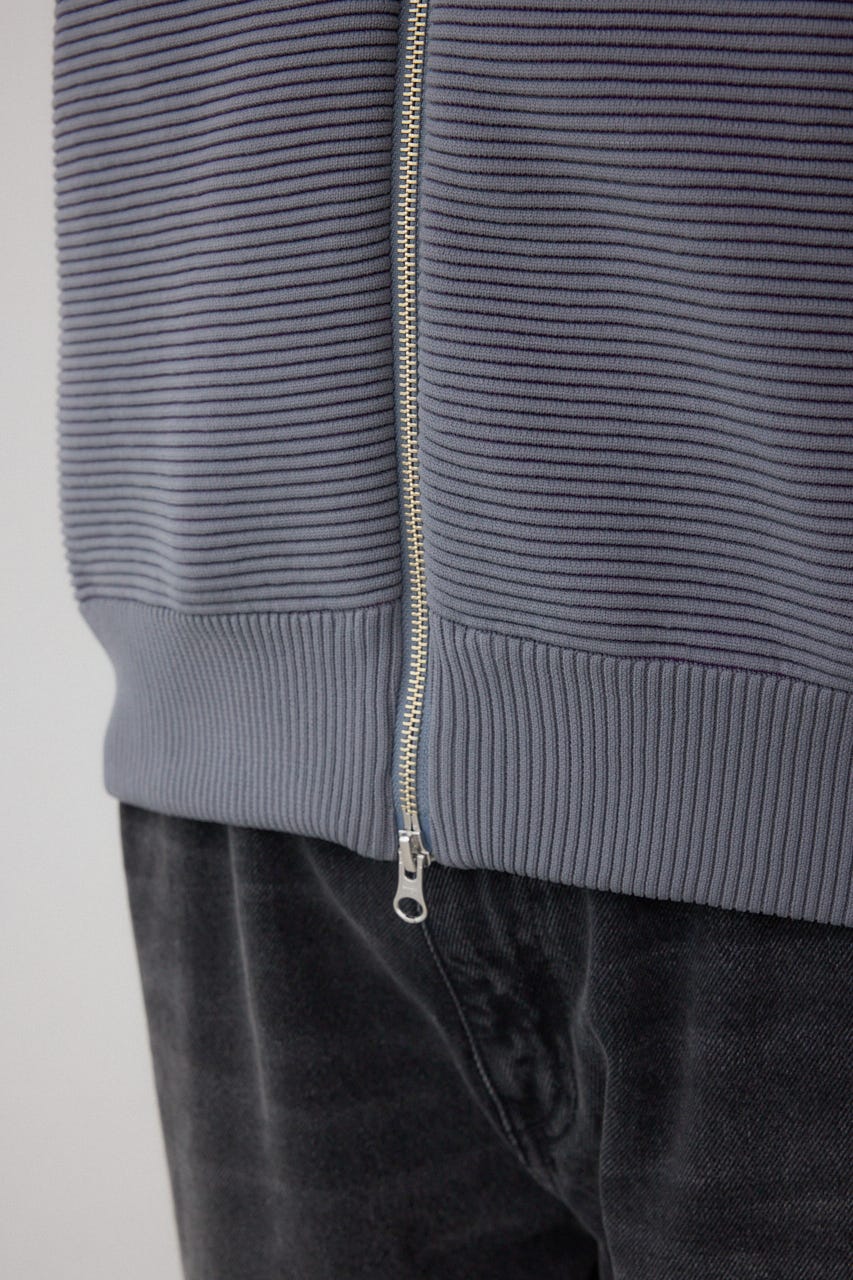 ミックスカラーリップル編みニットパーカー GRY L