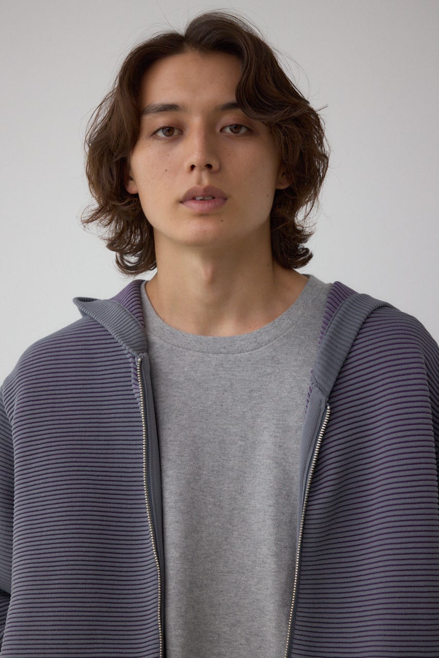 ミックスカラーリップル編みニットパーカー GRY L