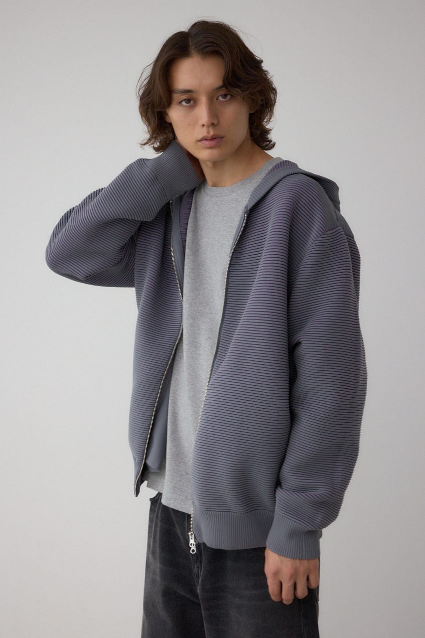 ミックスカラーリップル編みニットパーカー GRY L