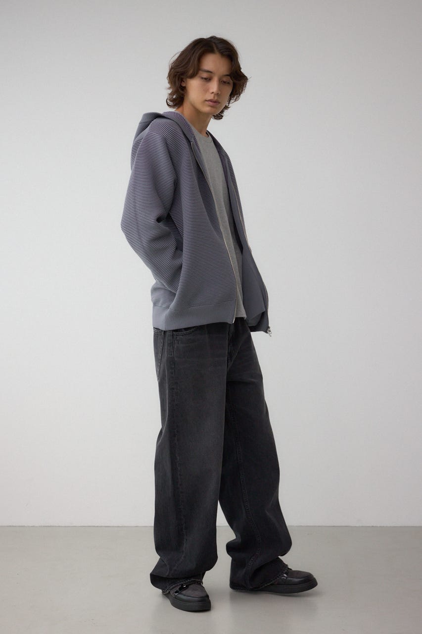 ミックスカラーリップル編みニットパーカー GRY L