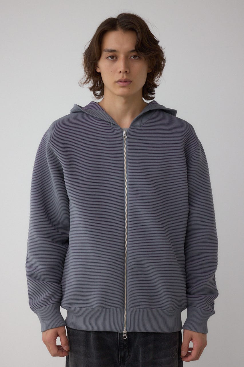 ミックスカラーリップル編みニットパーカー GRY L