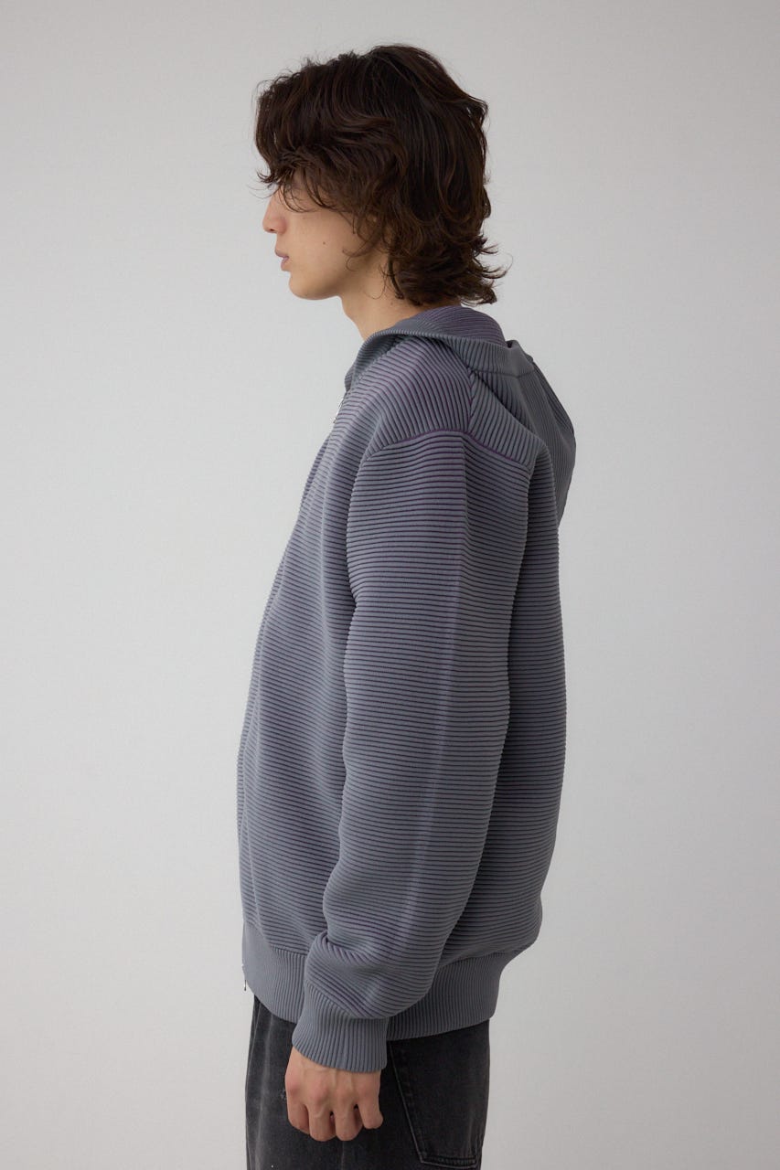 ミックスカラーリップル編みニットパーカー GRY L