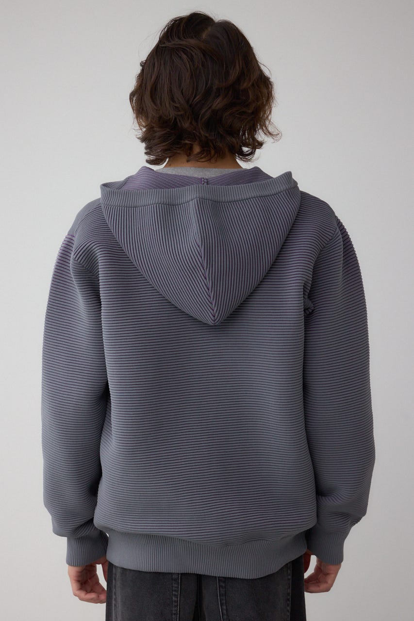 ミックスカラーリップル編みニットパーカー GRY L