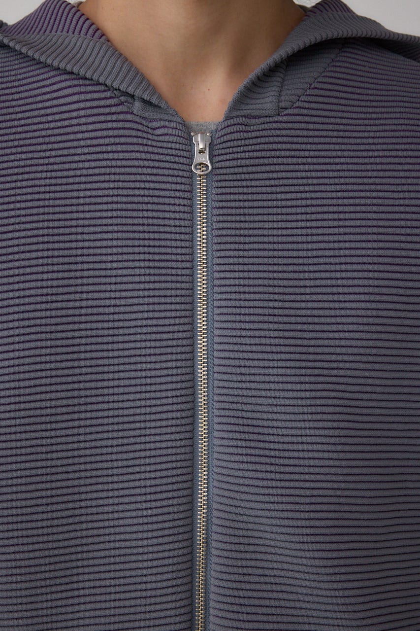 ミックスカラーリップル編みニットパーカー GRY L