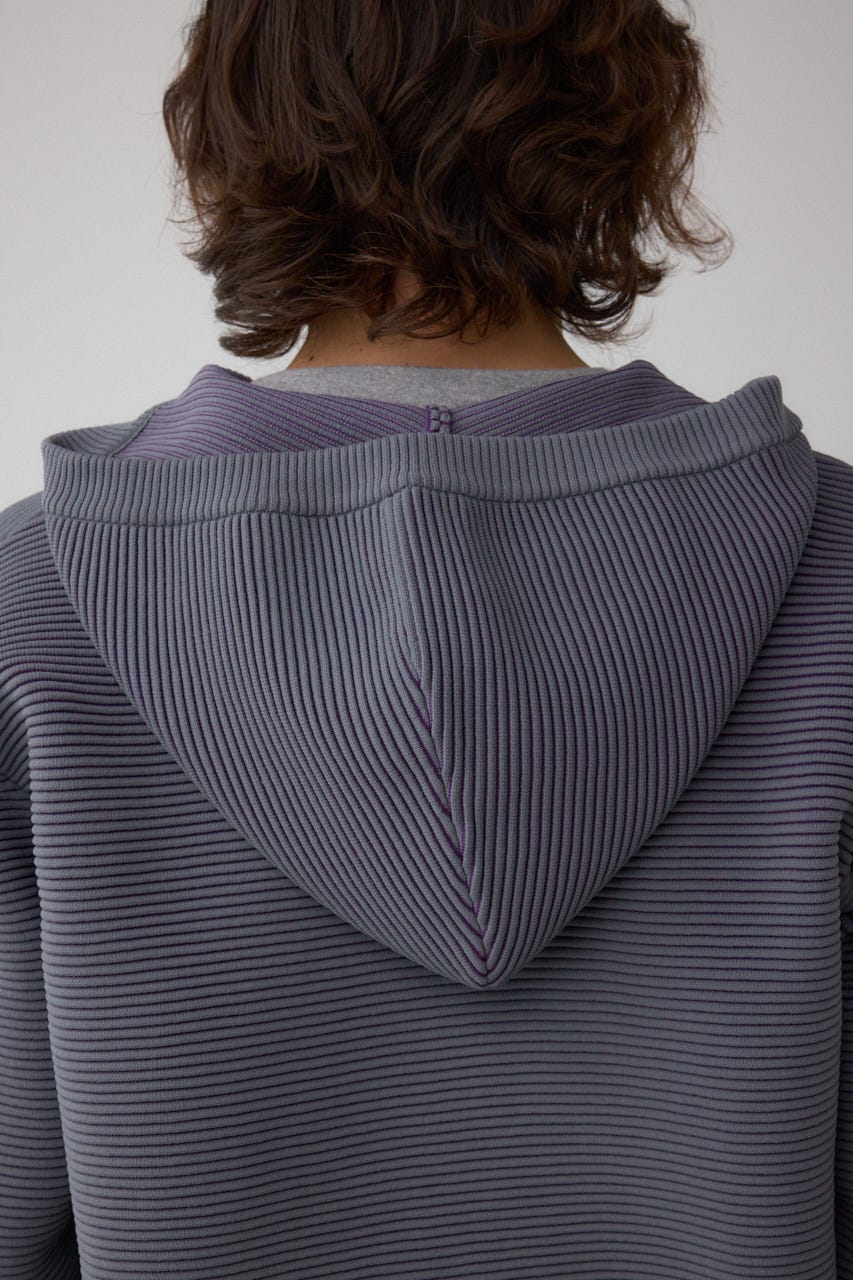 ミックスカラーリップル編みニットパーカー GRY L