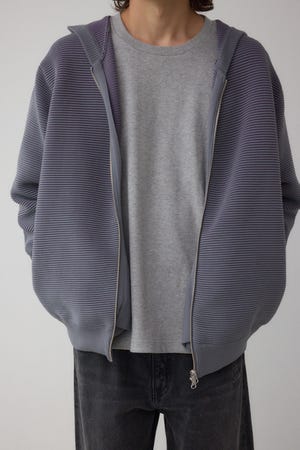 ミックスカラーリップル編みニットパーカー