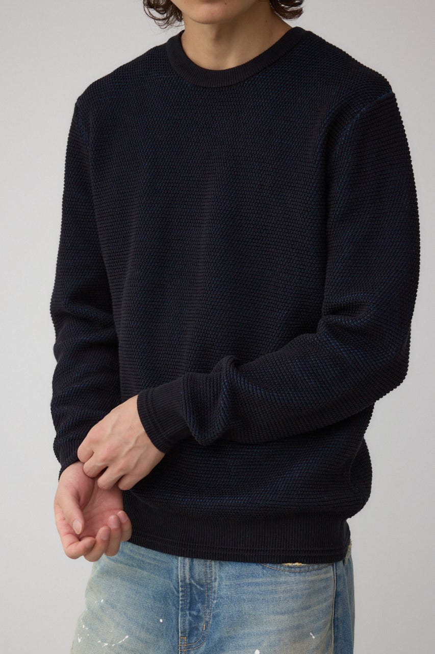 ハニカムクルーネックニット BLK M